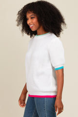 White Contrast Band Sweater