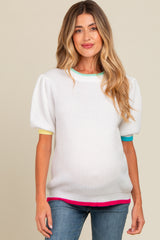 White Contrast Band Maternity Sweater