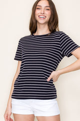 Navy Striped Short Sleeve Top