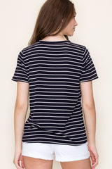 Navy Striped Short Sleeve Top