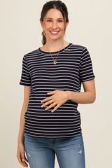 Navy Striped Short Sleeve Maternity Top