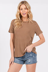 Brown Striped Short Sleeve Maternity Top