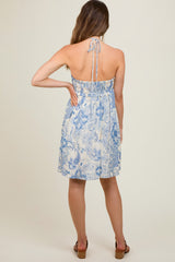 Blue Paisley Print Halter Maternity Dress