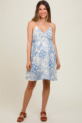 Blue Paisley Print Halter Maternity Dress