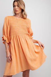 Tangerine Pintuck Mineral Washed Cotton Gauze Mini Dress