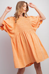 Tangerine Pintuck Mineral Washed Cotton Gauze Mini Dress