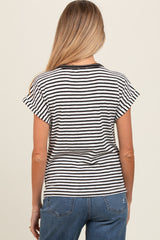 Black Mixed Stripe Henley Maternity Tee