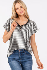 Black Mixed Stripe Henley Maternity Tee