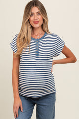 Blue Mixed Stripe Henley Maternity Tee