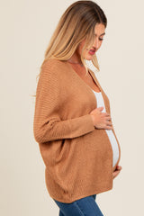 Camel Knit Open Front Maternity Cardigan