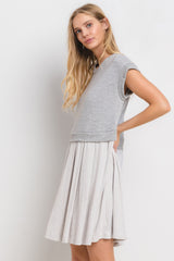 Grey Contrast Pleated Mini Dress