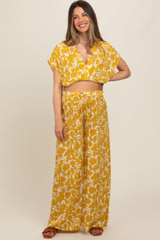 Yellow Printed Crop Shirt and Pants Maternity Set