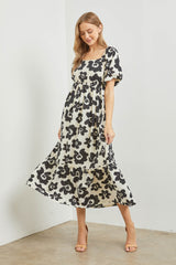 Black Floral Puff Sleeve Maxi Dress