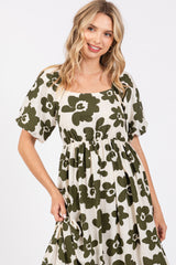 Olive Floral Puff Sleeve Maxi Dress