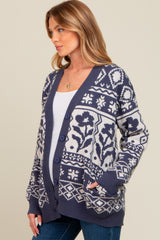 Navy Blue Printed Maternity Button Up Cardigan