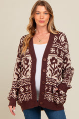 Mocha Printed Maternity Button Up Cardigan