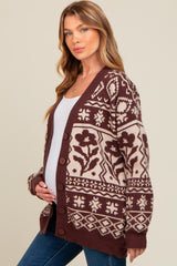 Mocha Printed Maternity Button Up Cardigan