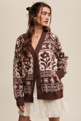 Mocha Printed Button Up Cardigan