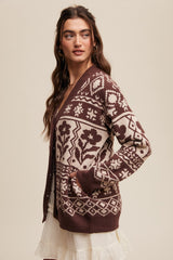 Mocha Printed Button Up Cardigan