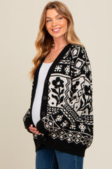 Black Printed Maternity Button Up Cardigan