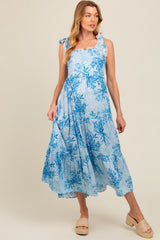 Blue Crochet Trim Floral Maternity Maxi Dress