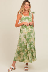 Green Crochet Trim Floral Maternity Maxi Dress