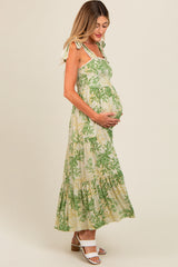 Green Crochet Trim Floral Maternity Maxi Dress