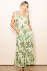 Green Crochet Trim Floral Maxi Dress