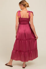 Mauve Satin Smocked Maternity Maxi Dress