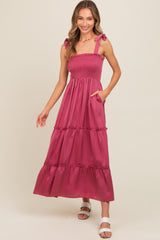 Mauve Satin Smocked Maxi Dress