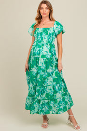 Green Floral Smocked Maternity Maxi Dress