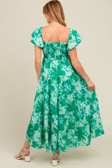 Green Floral Smocked Maternity Maxi Dress