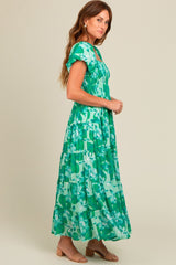 Green Floral Smocked Maxi Dress