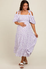 Lavender Floral Off Shoulder Smocked Maternity Dress