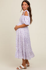 Lavender Floral Off Shoulder Smocked Maternity Dress