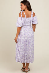 Lavender Floral Off Shoulder Smocked Maternity Dress