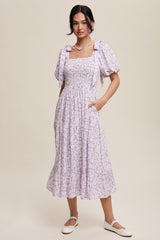 Lavender Floral Off Shoulder Smocked Maternity Dress