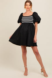 Black Knit Contrast Poplin Maternity Dress