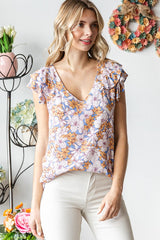 Blue Floral Ruffle Tie Maternity Blouse