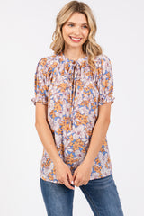 Blue Floral Ruffle Tie Maternity Blouse