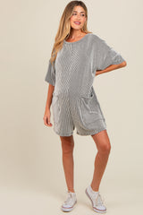 Charcoal Ribbed V-Back Maternity Romper