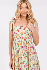 Light Olive Floral Open Back Midi Dress