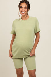 Lime Ribbed Biker Shorts Maternity Set