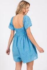 Blue Eyelet Lace Puff Sleeve Romper