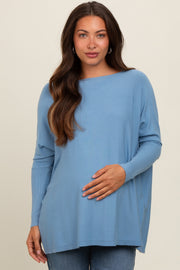 Blue Boatneck Knit Dolman Maternity Top