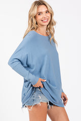 Blue Boatneck Knit Dolman Top