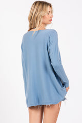 Blue Boatneck Knit Dolman Top