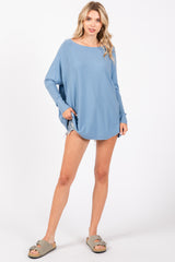 Blue Boatneck Knit Dolman Top