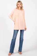 Peach Soft Knit Boatneck Dolman Sleeve Sweater