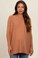 Brown Soft Knit Boatneck Dolman Sleeve Maternity Sweater